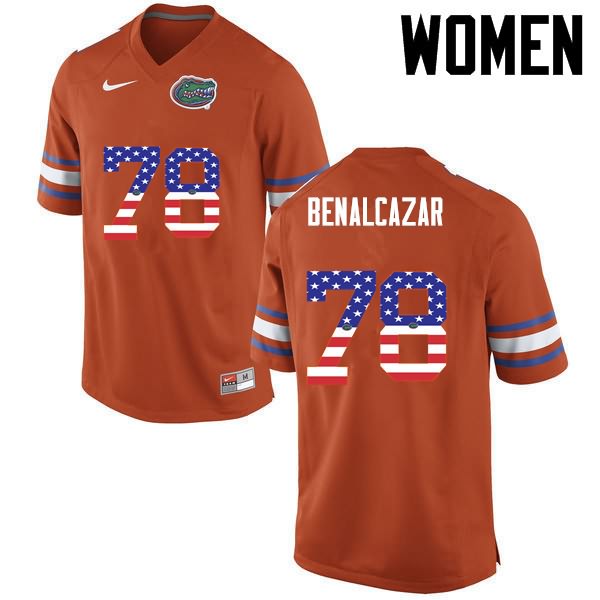 Women's NCAA Florida Gators Ricardo Benalcazar #78 Stitched Authentic USA Flag Fashion Nike Orange College Football Jersey SQW5265OM